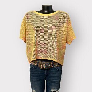 Gilded Intent Mesh Crop Top M Yellow & Orange Tie-Dye 100% Cotton